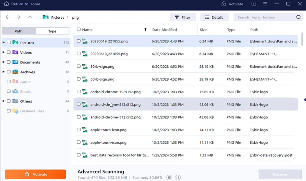 screenshot of BLR Pen Drive Recovery Tool